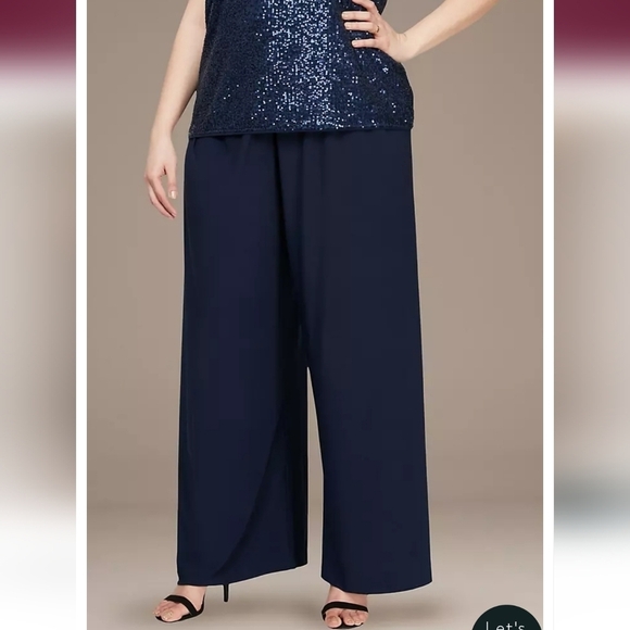 NWT Alex Evenings Stretch Matte Jersey Wide Leg Pants in Dark Navy - Picture 1 of 9